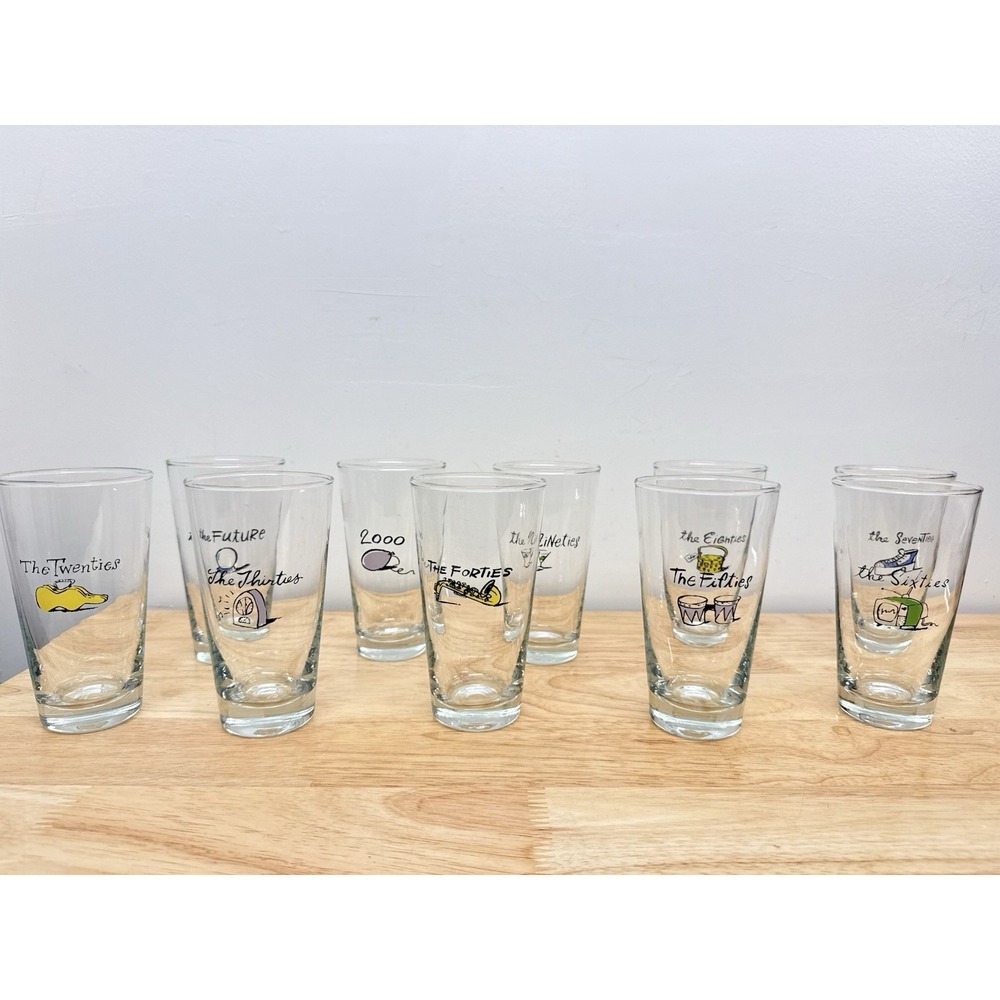 Pottery Barn Millennium Decade Tumbler Glasses* Vintage RARE Set of 10 Celebrate